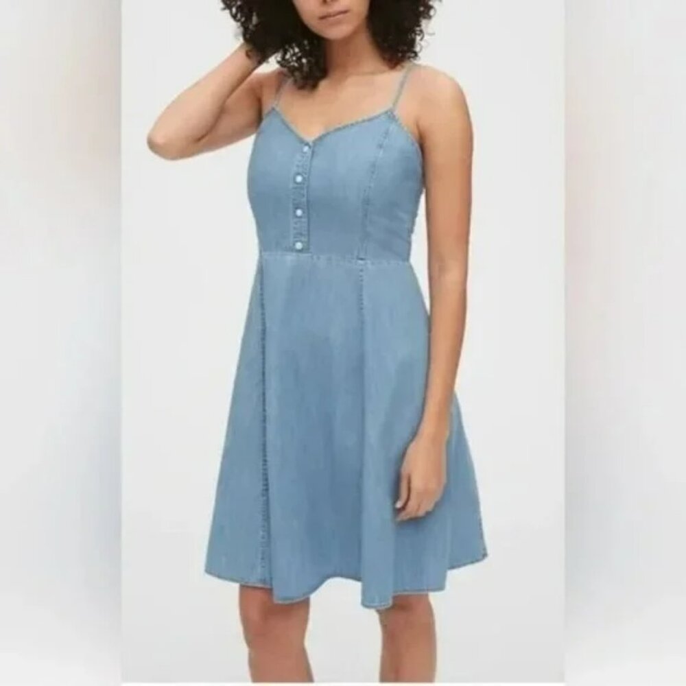 Gap Chambray Fit & Flare Dress Blue Denim